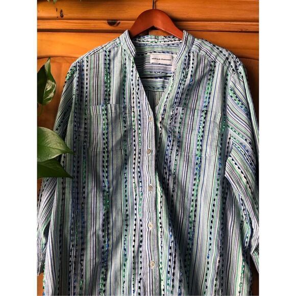 Alfred Dunner Button Up Blouse Green Striped Sz 18 - Picture 1 of 8